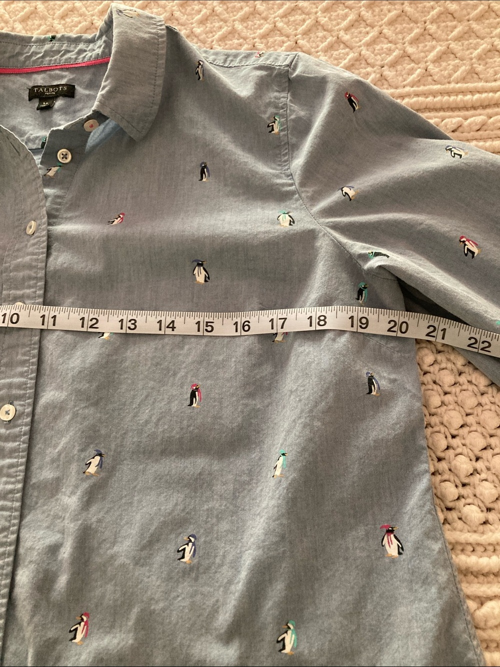 Talbots Light Blue Button-Down Shirt with Whimsical Penguin Motif - Picture 8 of 9